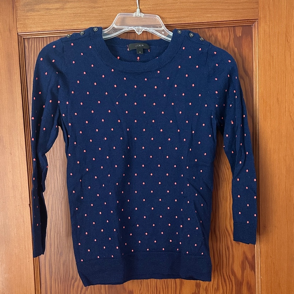 J. Crew Navy Sweater with Red Dots